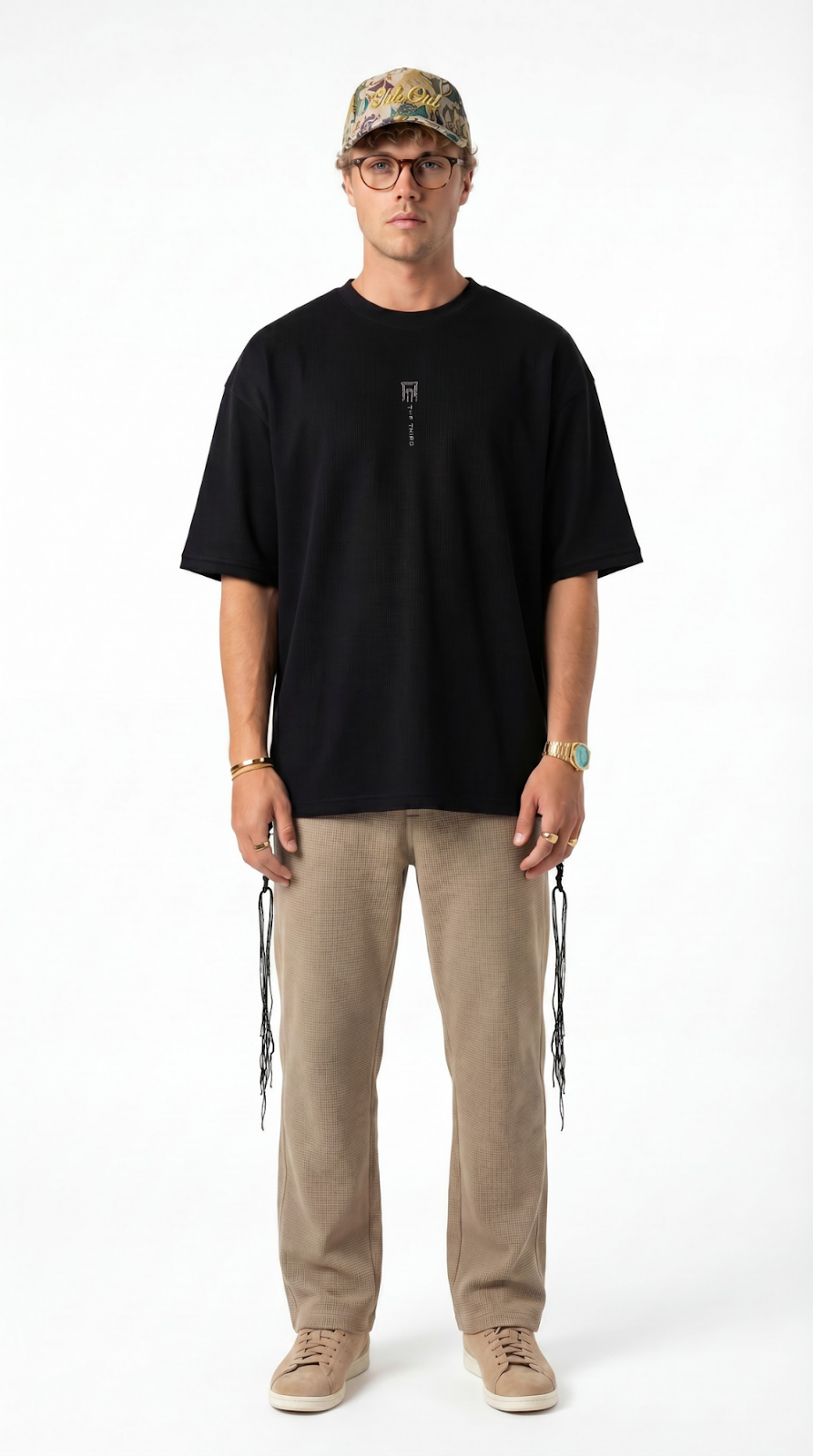 Eternal Temple tzitzit shirt in black - front | 613 by MitzvahArt
