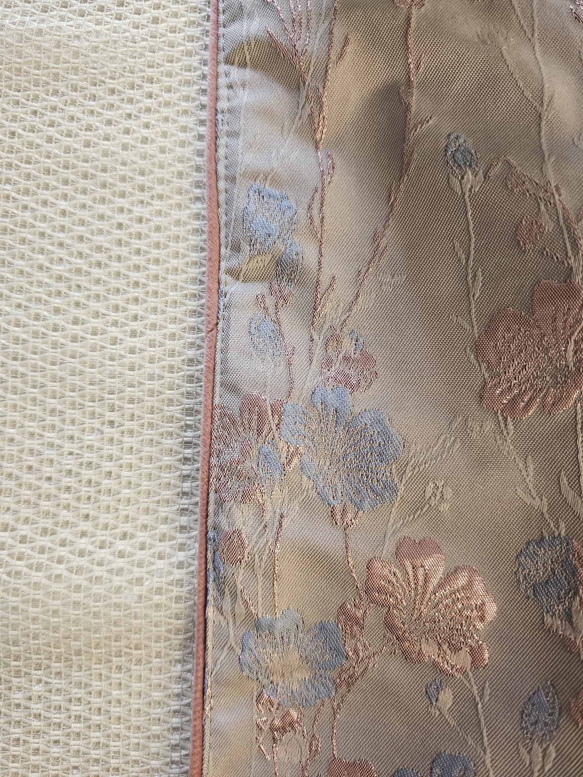 Dusty Pinks challah cover on a set Shabbos table | MitzvahArt