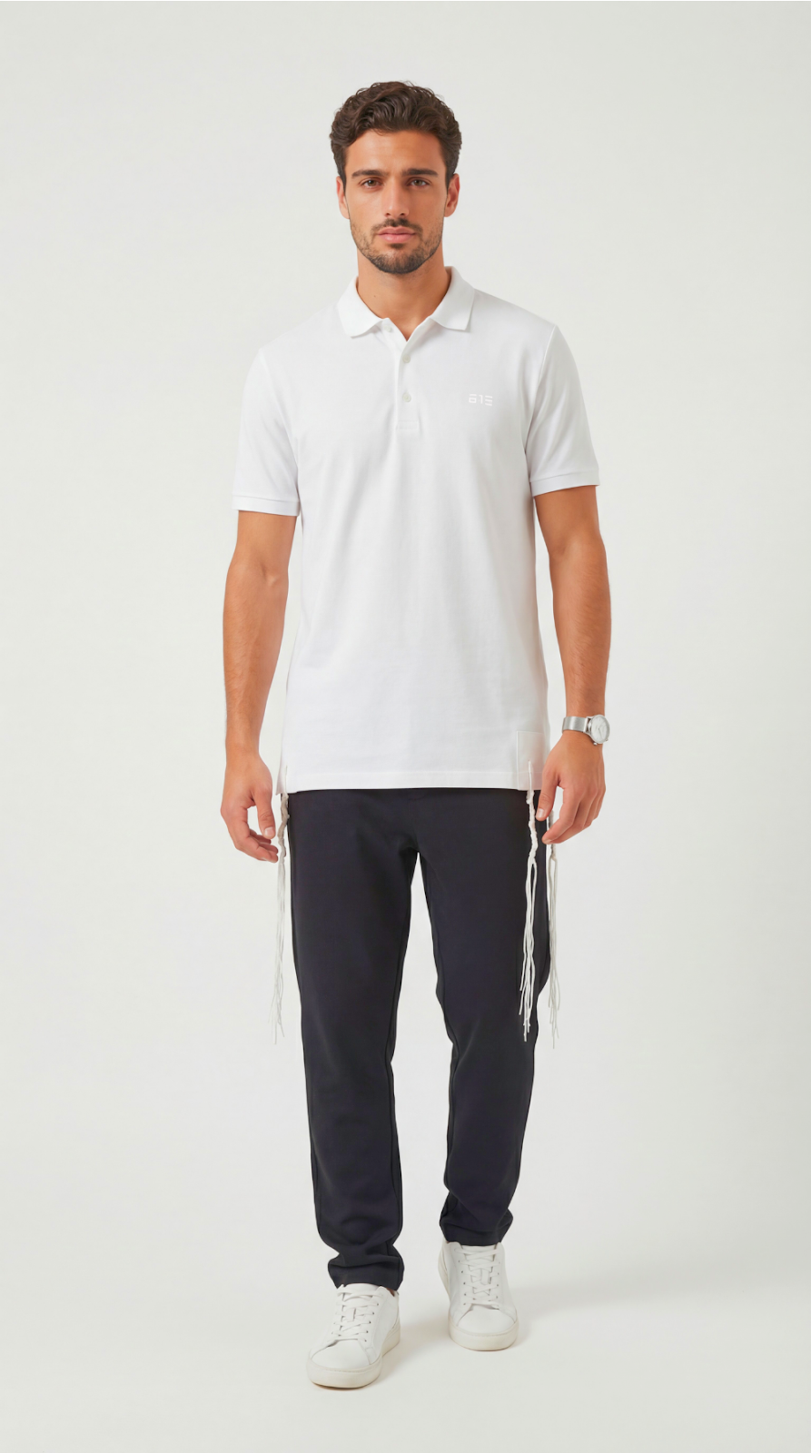 Noble Insight tzitzit polo shirt in white - front | 613 by MitzvahArt