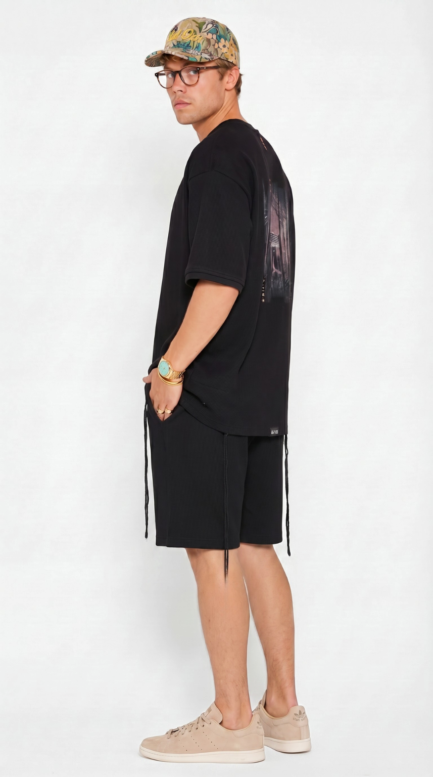 Eternal Temple tzitzit shirt in black, full length