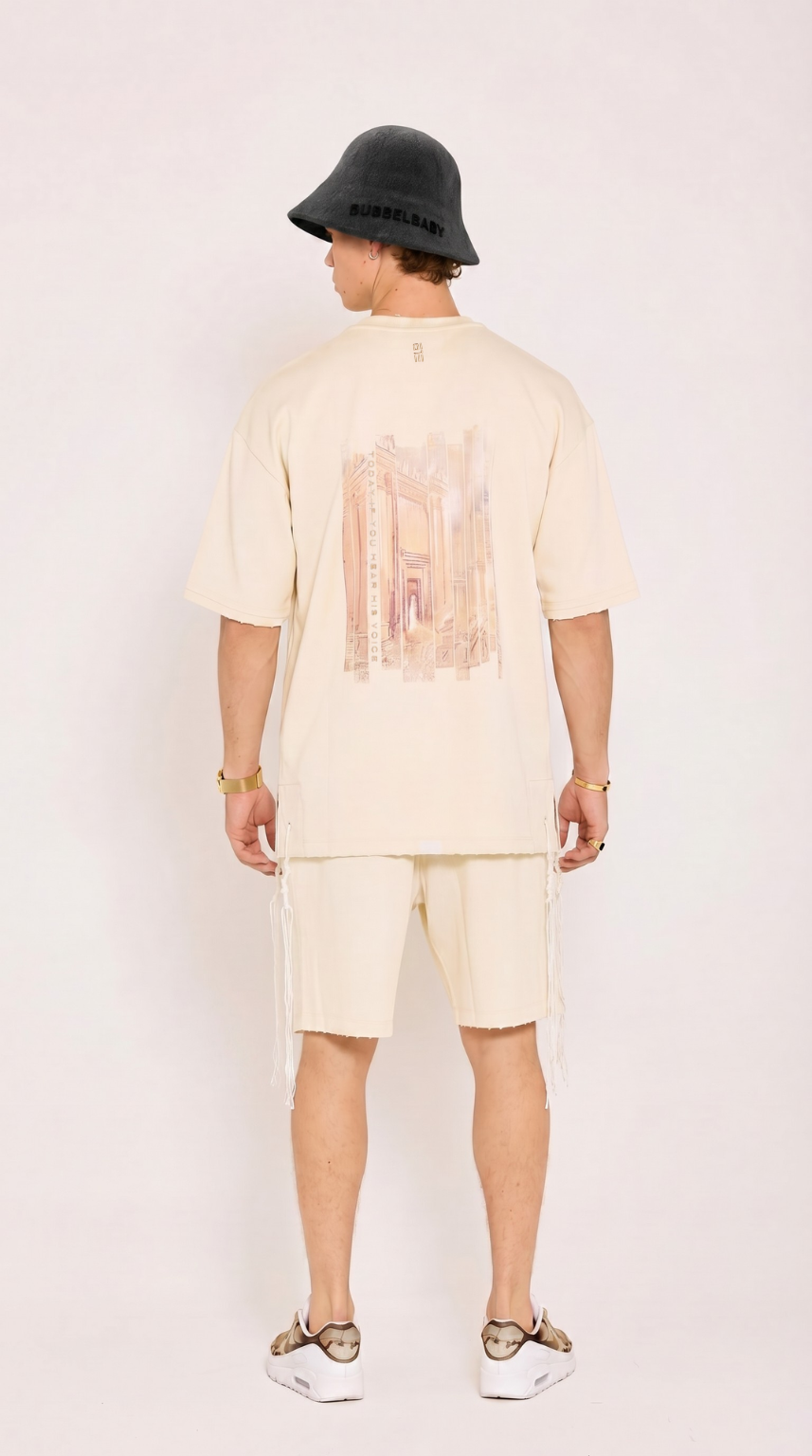 Eternal Temple tzitzit shirt in beige, full set