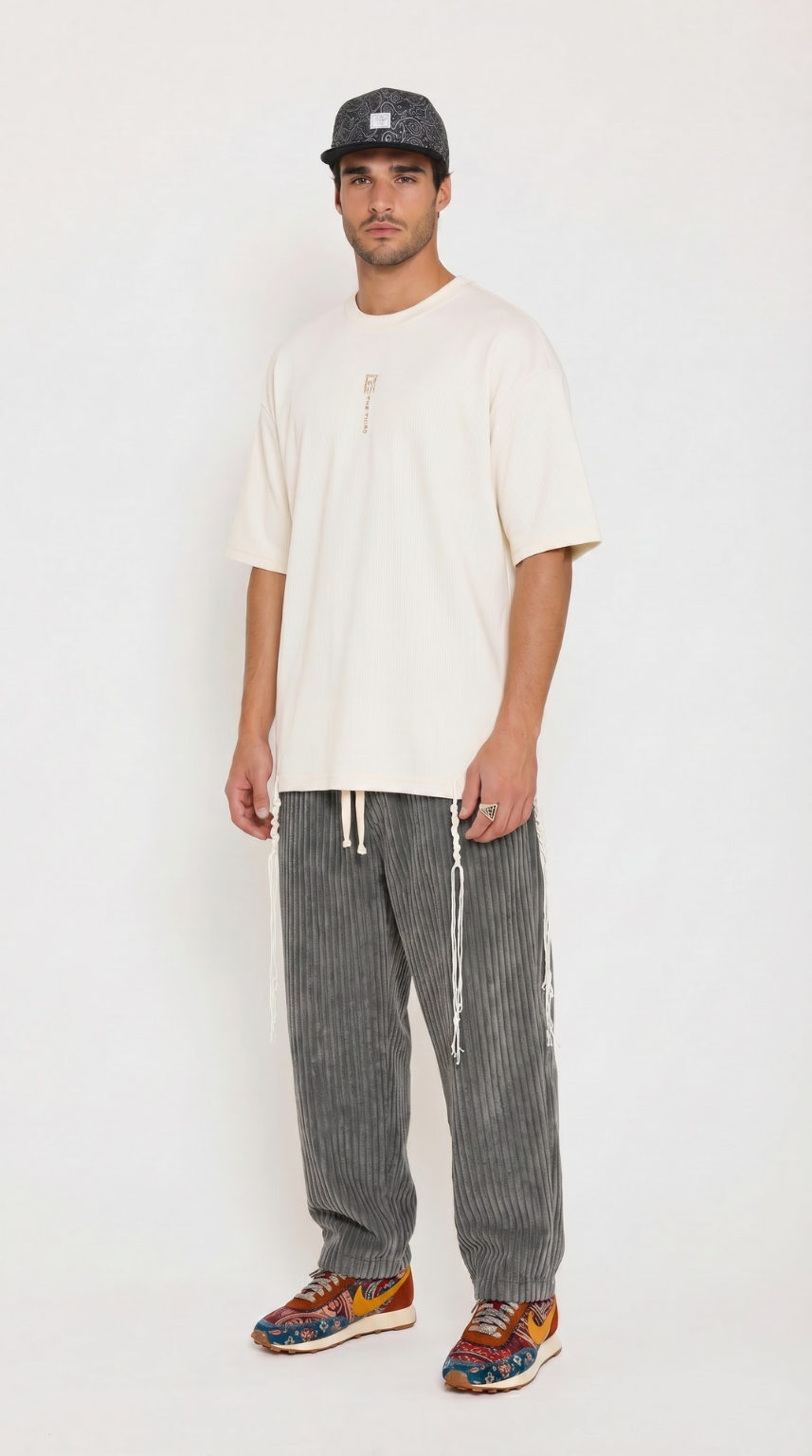 Eternal Temple tzitzit shirt in beige, front