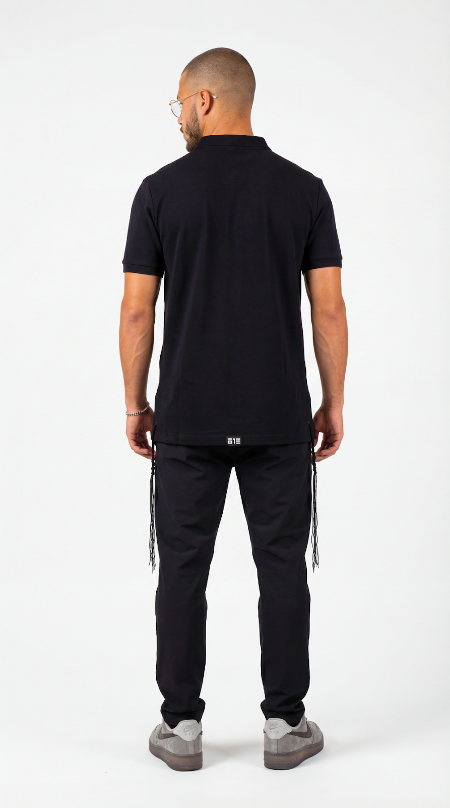 Noble Insight tzitzit polo shirt in black - detail | 613 by MitzvahArt