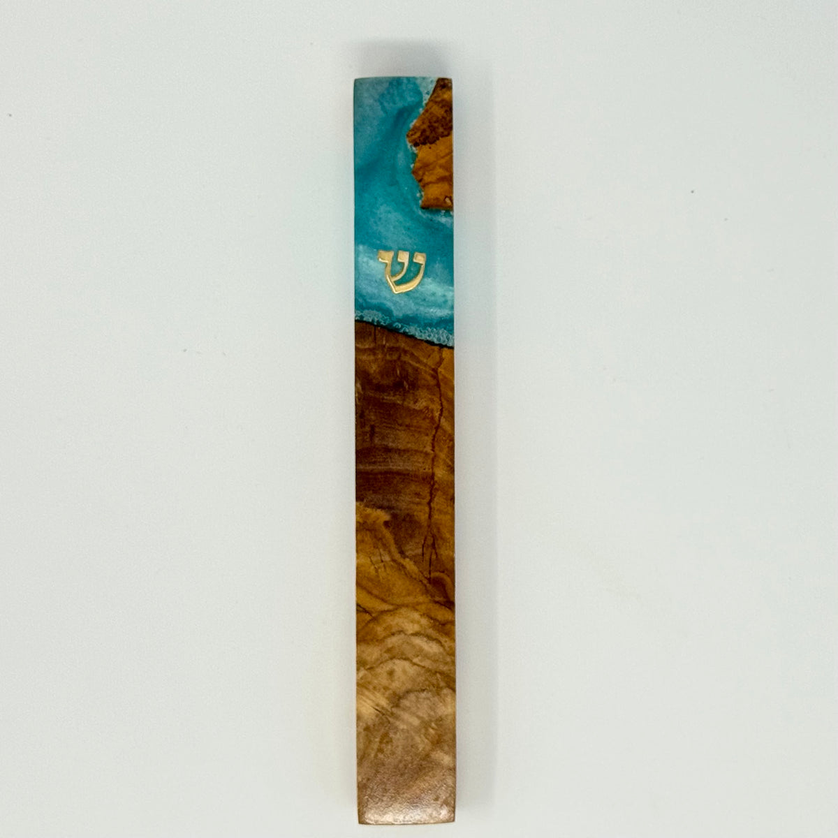 Premium olive wood and resin mezuzah case No. 3, 15 cm | MitzvahArt