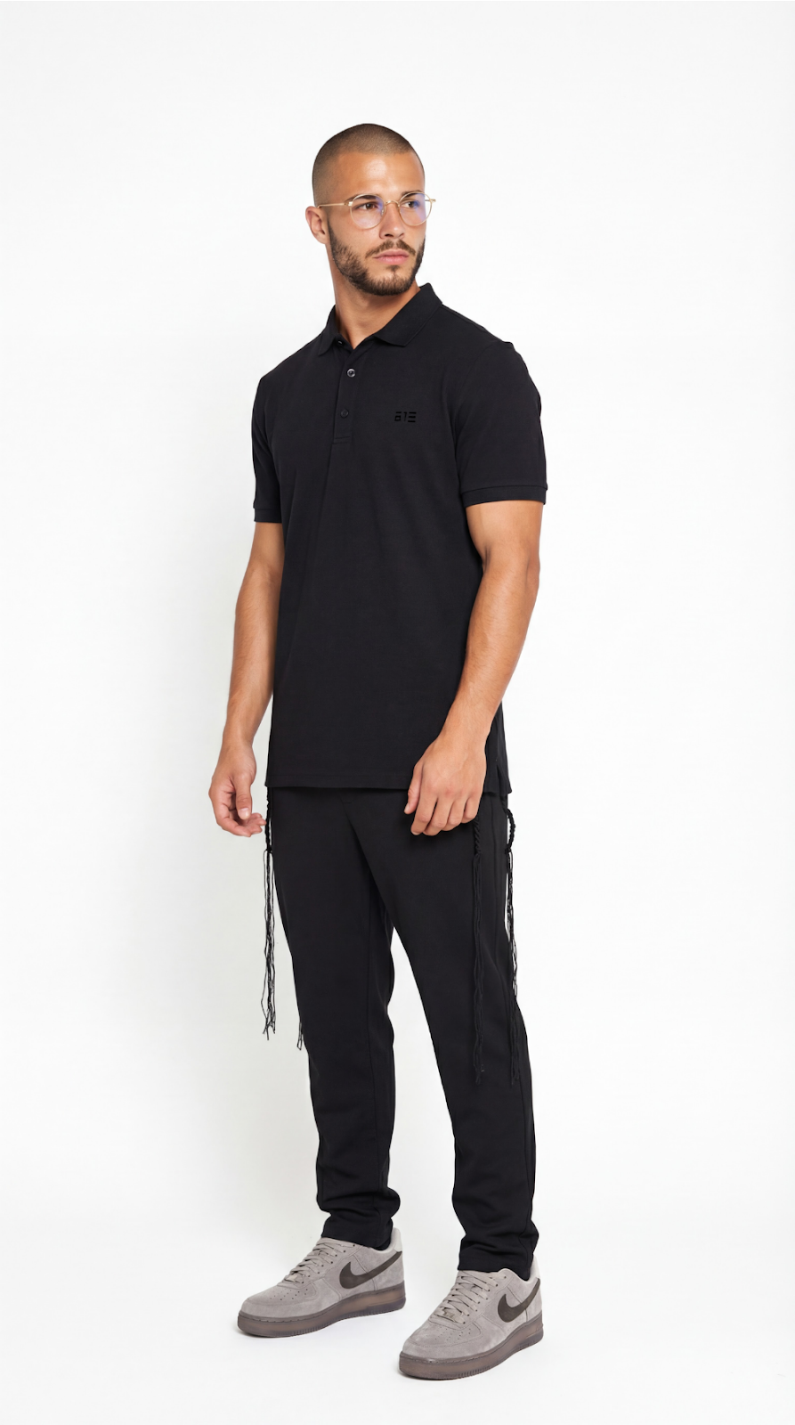 Noble Insight tzitzit polo shirt in black - side | 613 by MitzvahArt