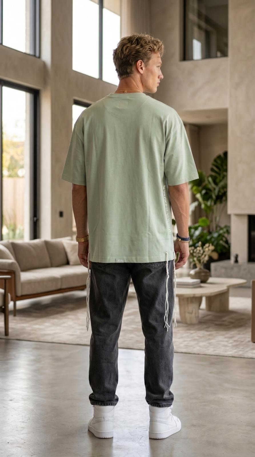 Wings of Vision tzitzit shirt in sage green, back print