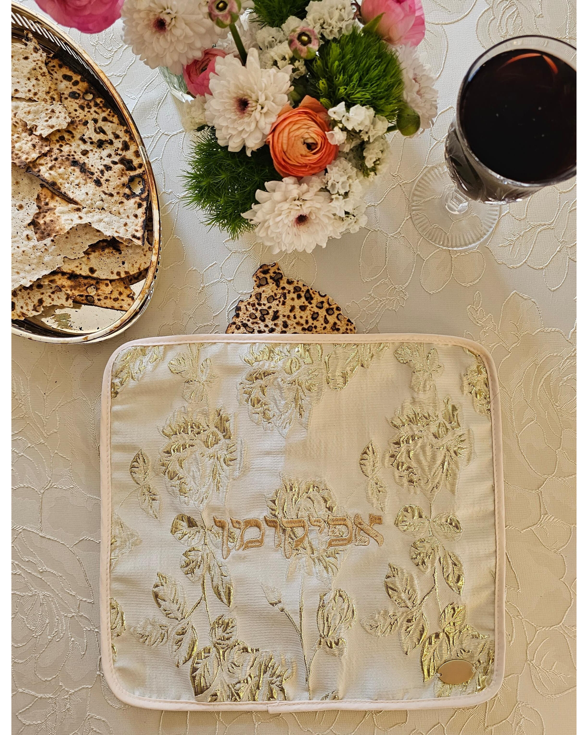 Rose Gold matzah cover, 43cm, with three inner layers | MitzvahArt