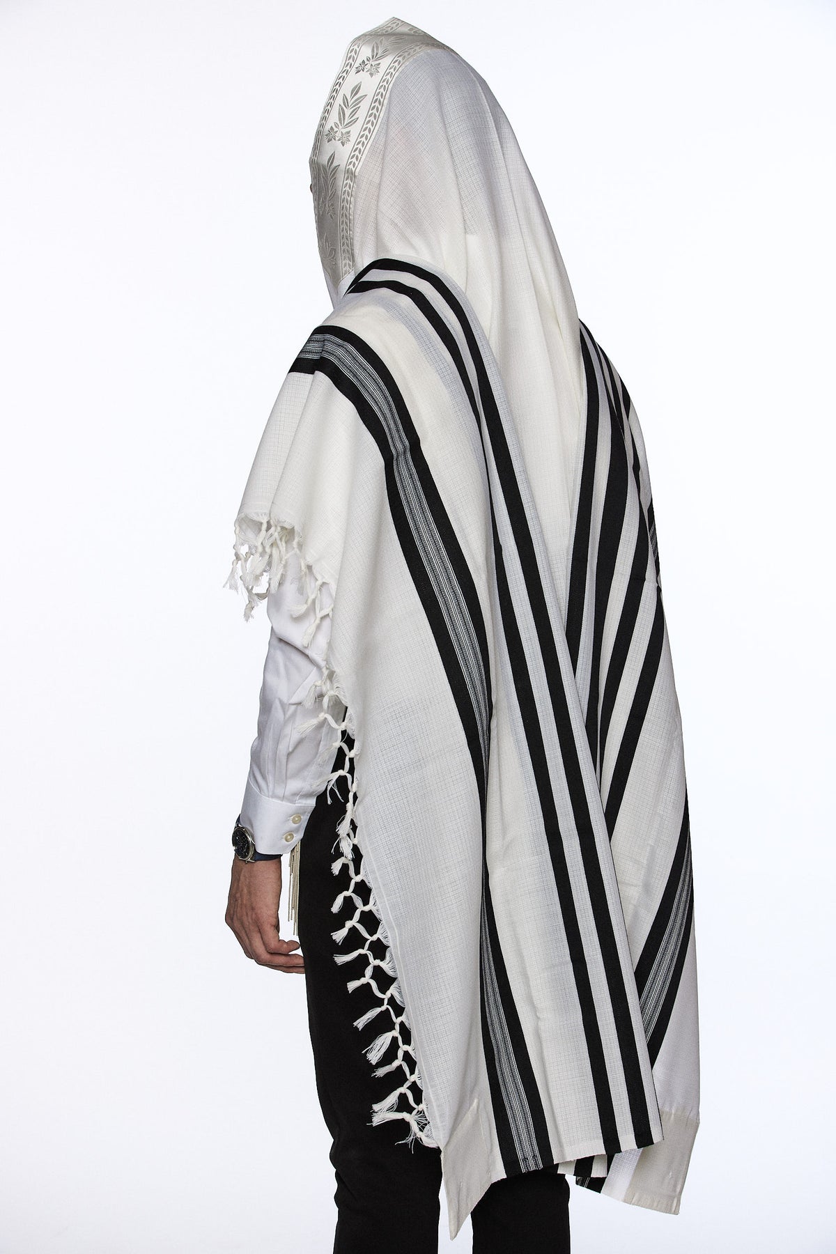 Musaf wool tallit, premium handwoven with fine checkered texture | MitzvahArt