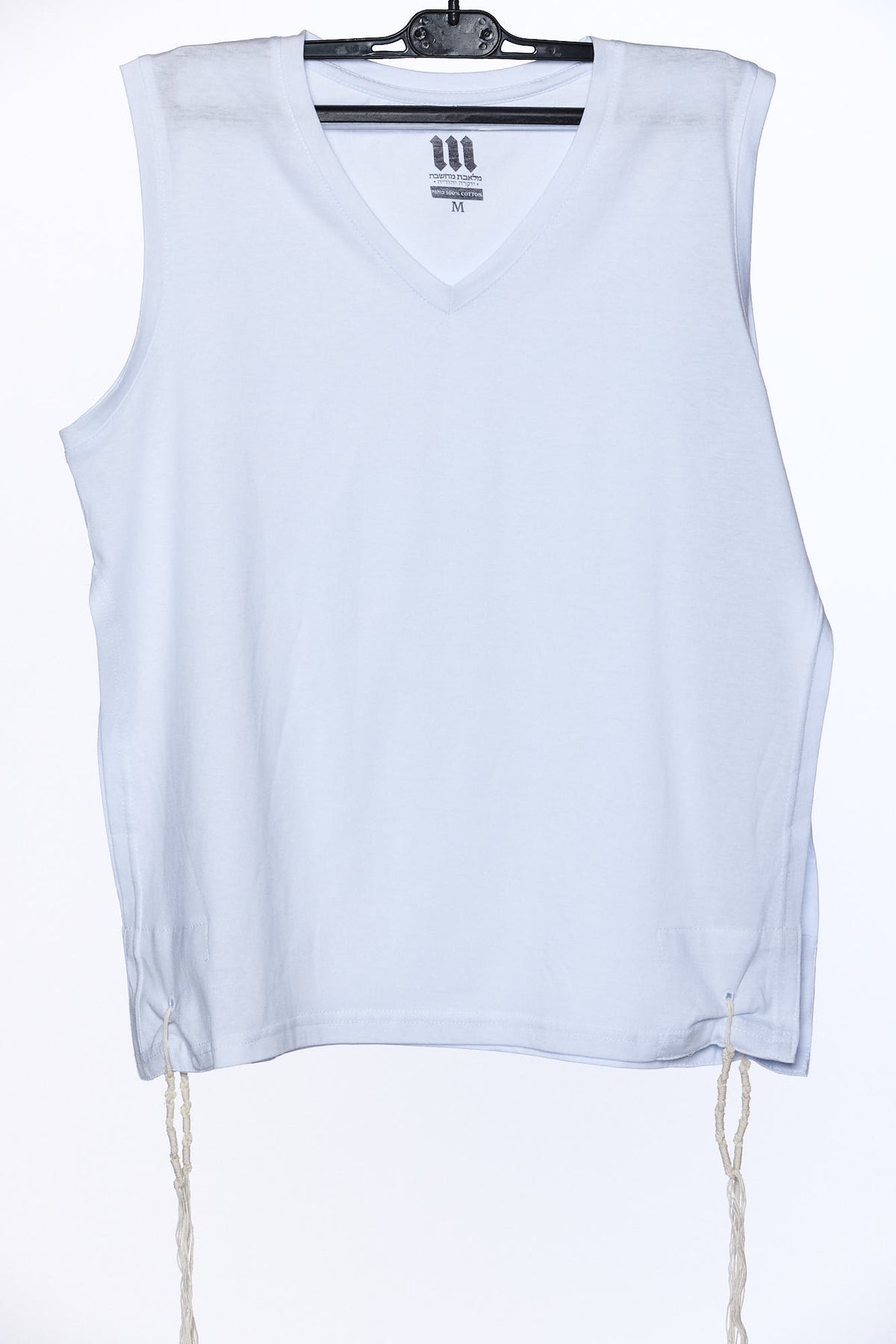 Premium cotton tzitzit undershirt, wide halachic neck opening | MitzvahArt