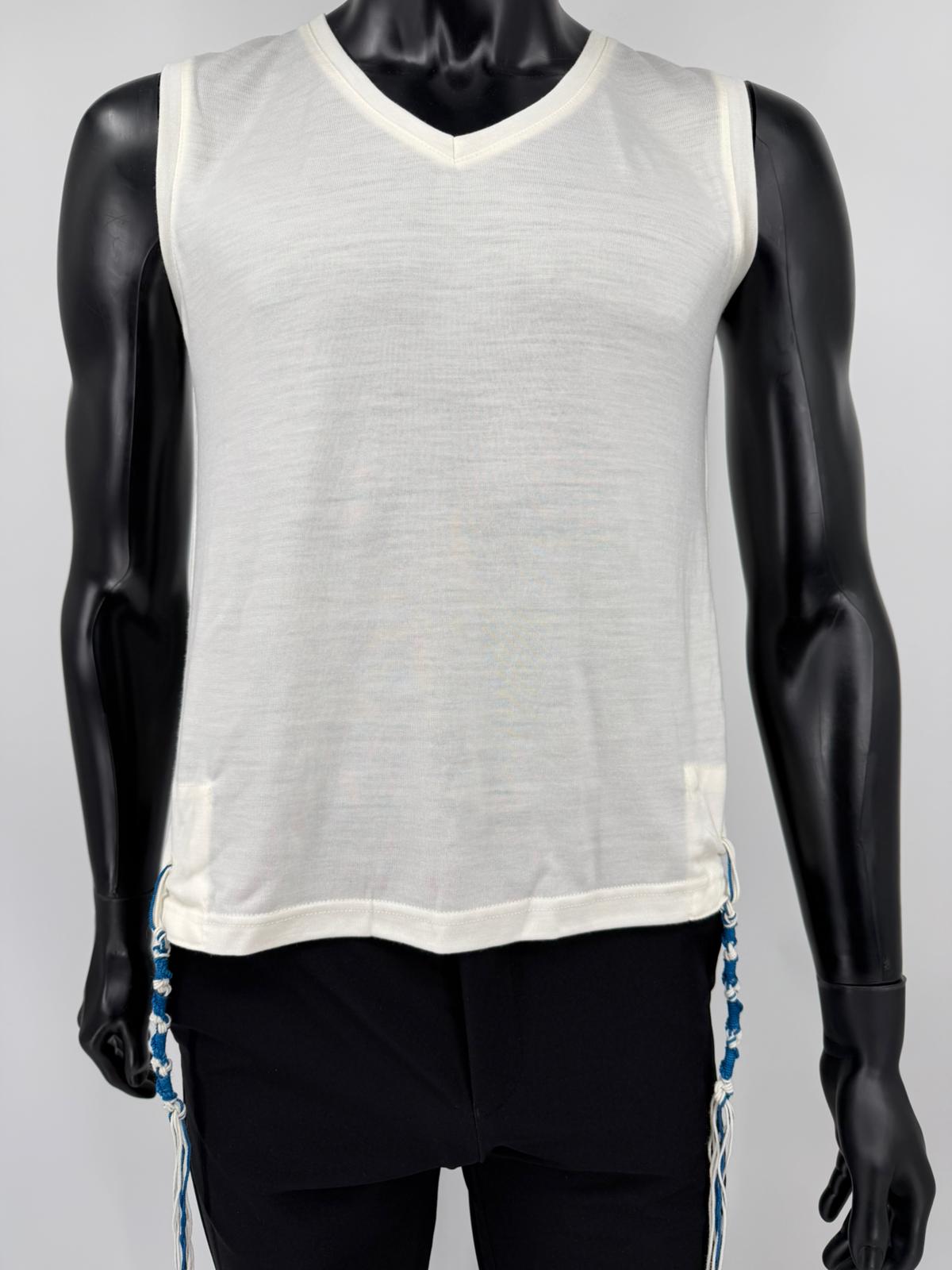 Wool V-Neck Tzitzit T-Shirt Hand-spun - Mitzvah Art (10)