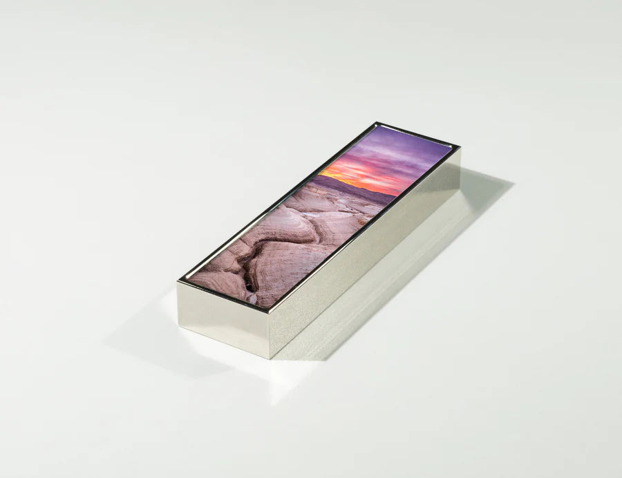 Ablaze Mezuzah shown in silver and gold side by side | MitzvahArt