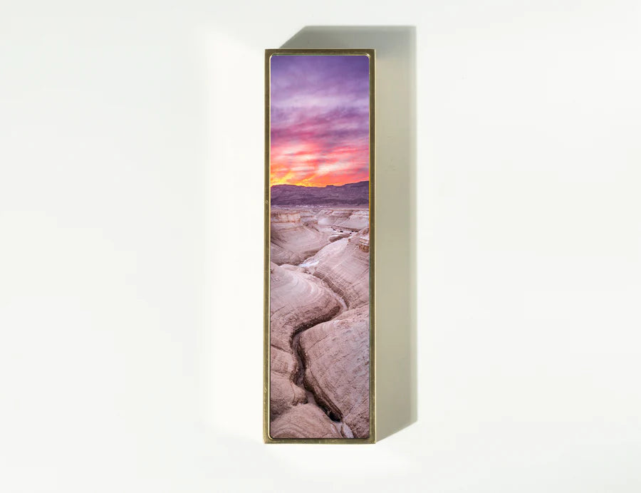 Ablaze Mezuzah, detail of the brass finish and edge | MitzvahArt