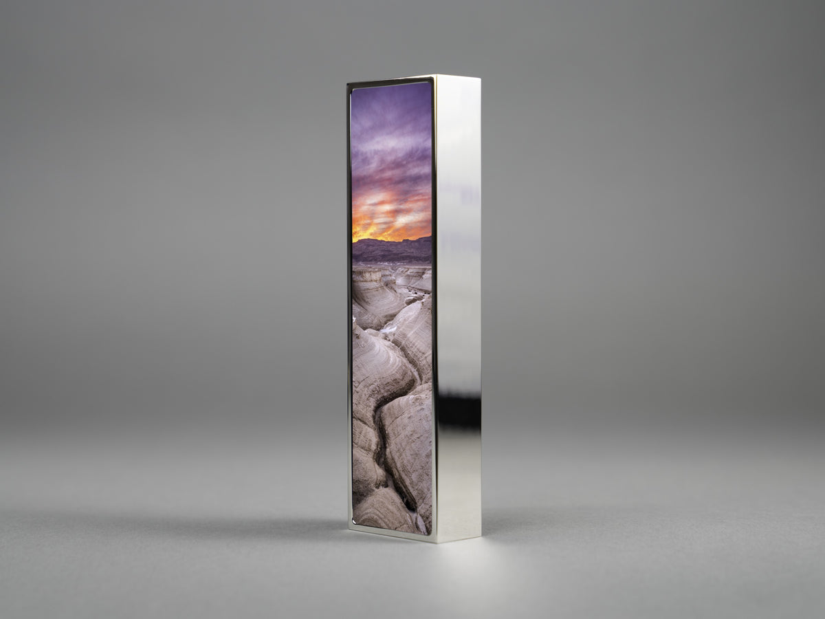Ablaze Mezuzah, side profile of the solid brass case | MitzvahArt