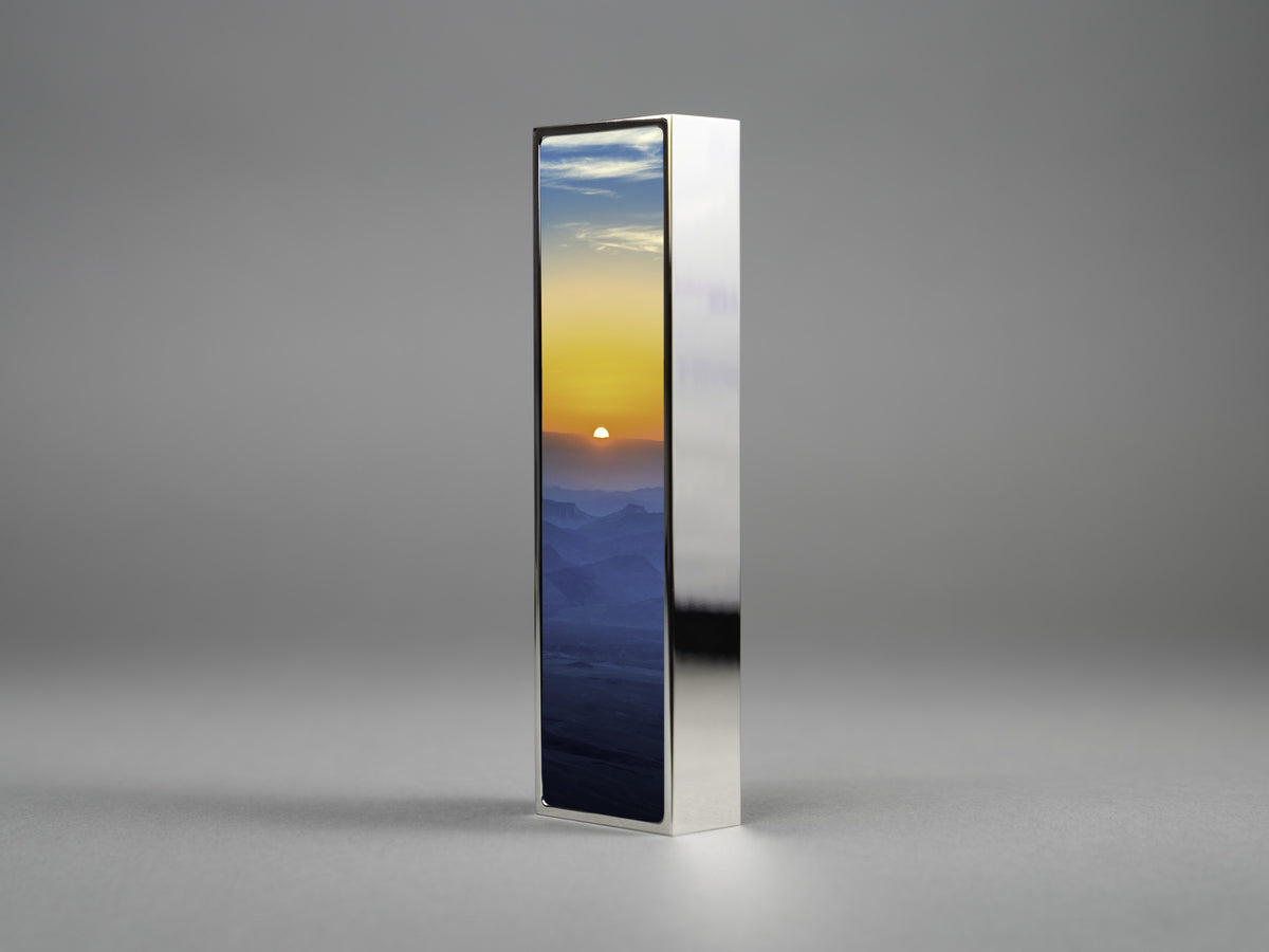 Redemption Mezuzah shown in silver and gold | MitzvahArt