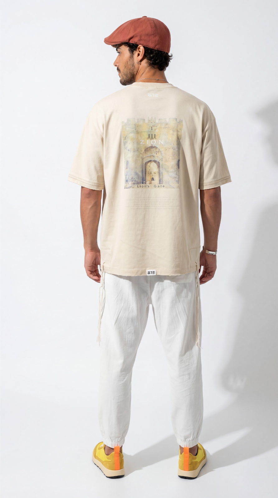 Remember Zion oversize tzitzit shirt in cream - side | 613 by MitzvahArt