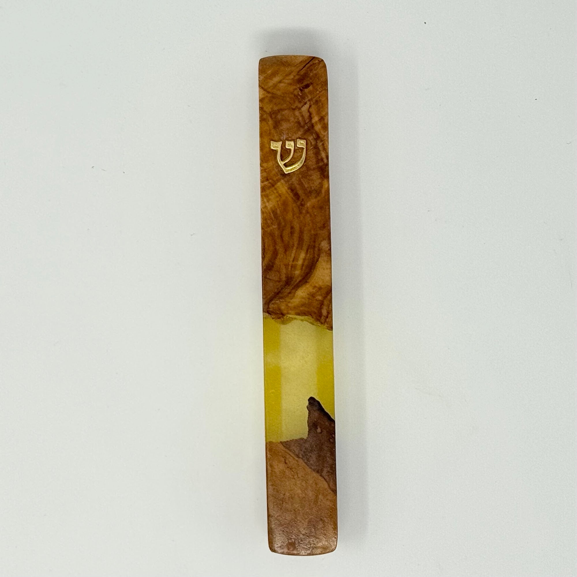 Premium olive wood and resin mezuzah case No. 3, 12 cm | MitzvahArt
