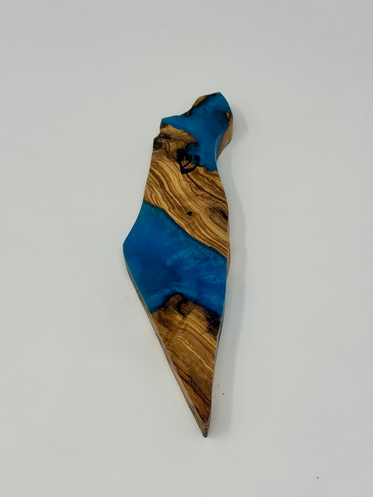 Handmade Israeli Olive Wood Mezuzah Case – Large Blue #1 – side view