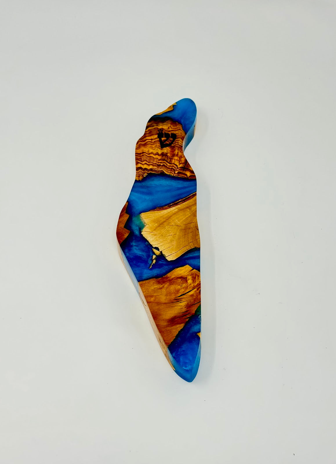 Handmade Israeli Olive Wood Mezuzah Case – Large Blue #9 – Land of Israel Design