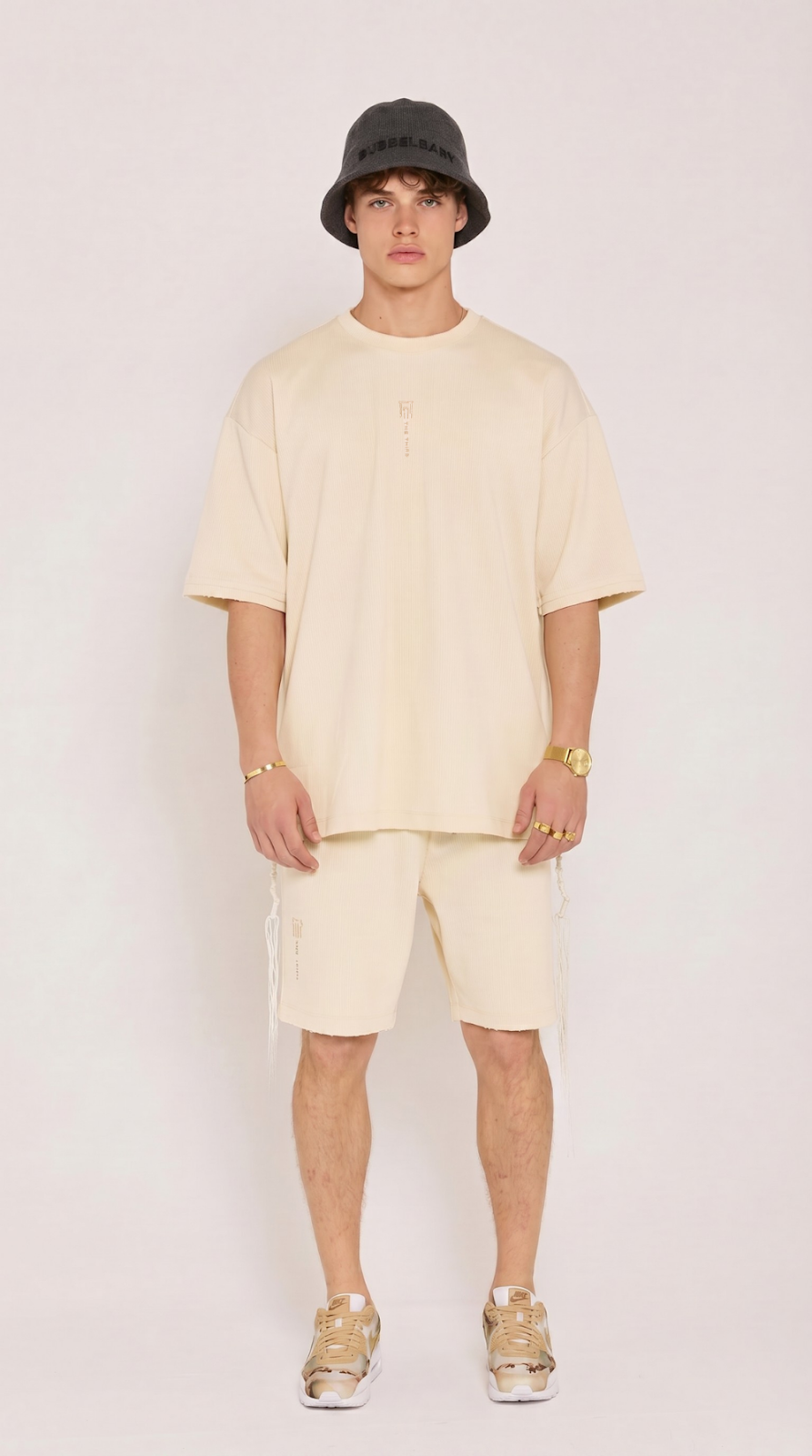 Eternal Temple tzitzit shirt in cream with shorts | 613 by MitzvahArt