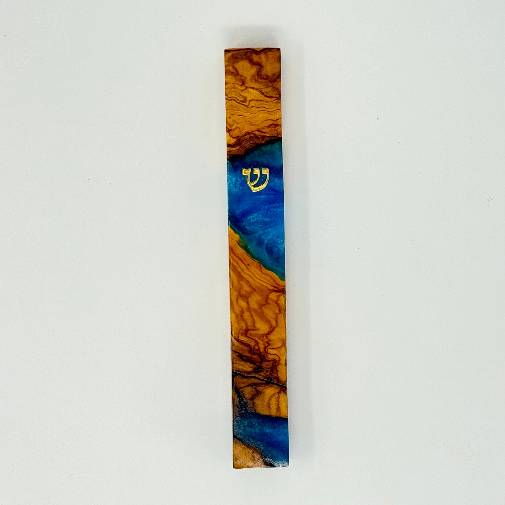 Premium olive wood and resin mezuzah case No. 2, 15 cm | MitzvahArt