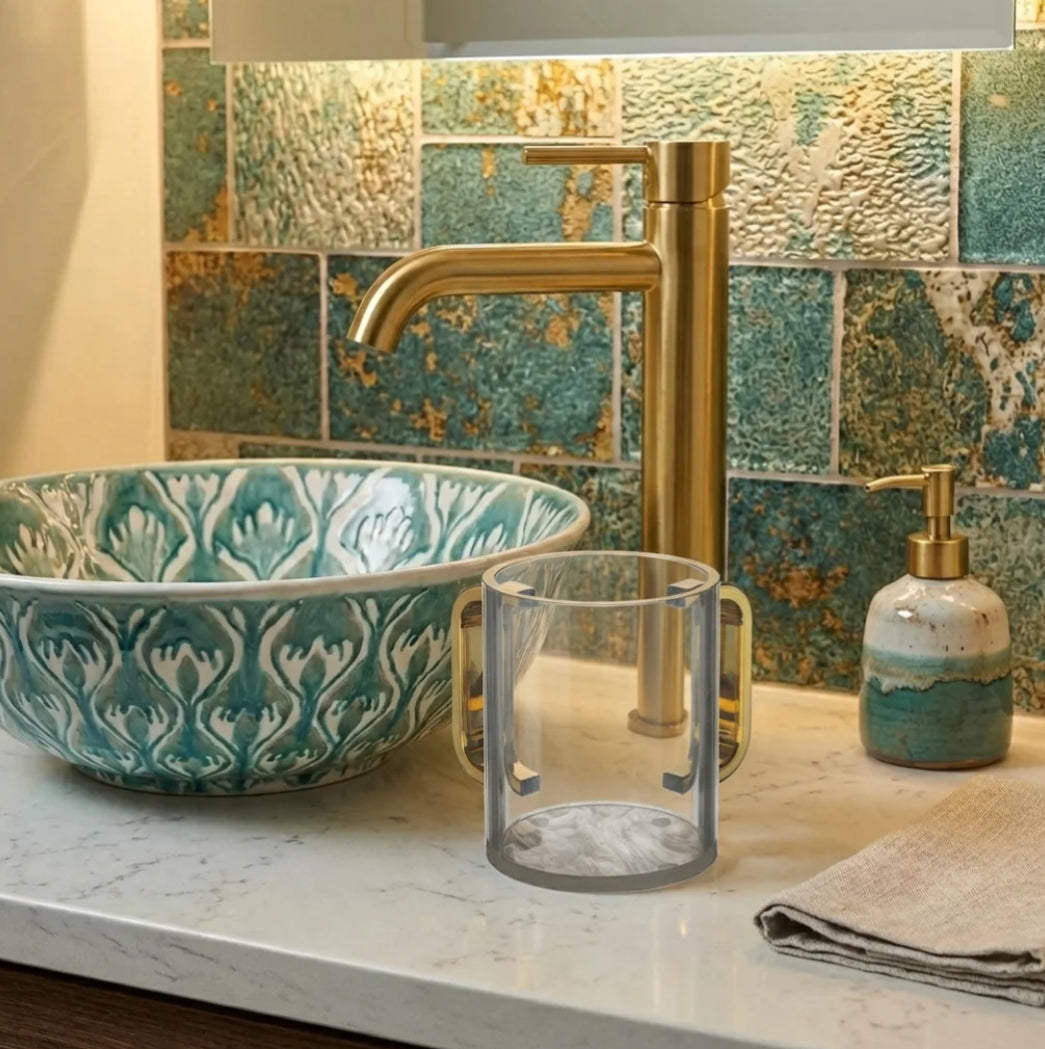 Lucite Washing Cup 13 cm – Pearl Marble Base — view 2 | MitzvahArt