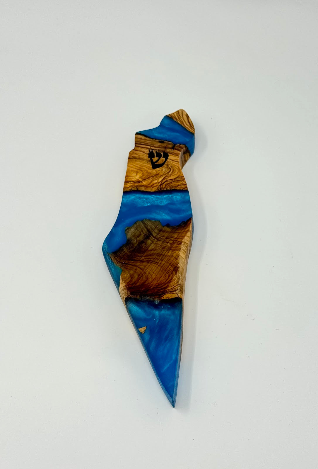 Handmade Israeli Olive Wood Mezuzah Case – Large Blue #8 – Land of Israel Design