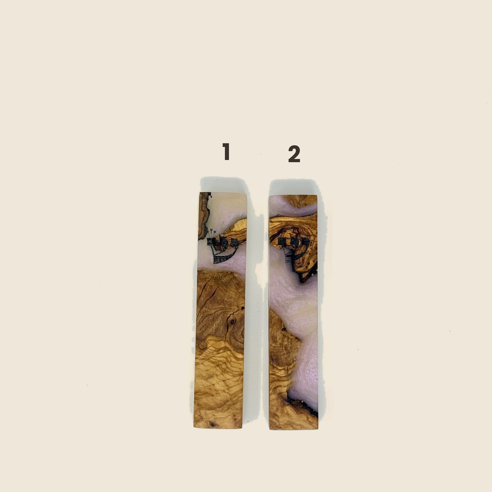 Pink olive wood and resin mezuzah cases 1-2, 12 cm | MitzvahArt