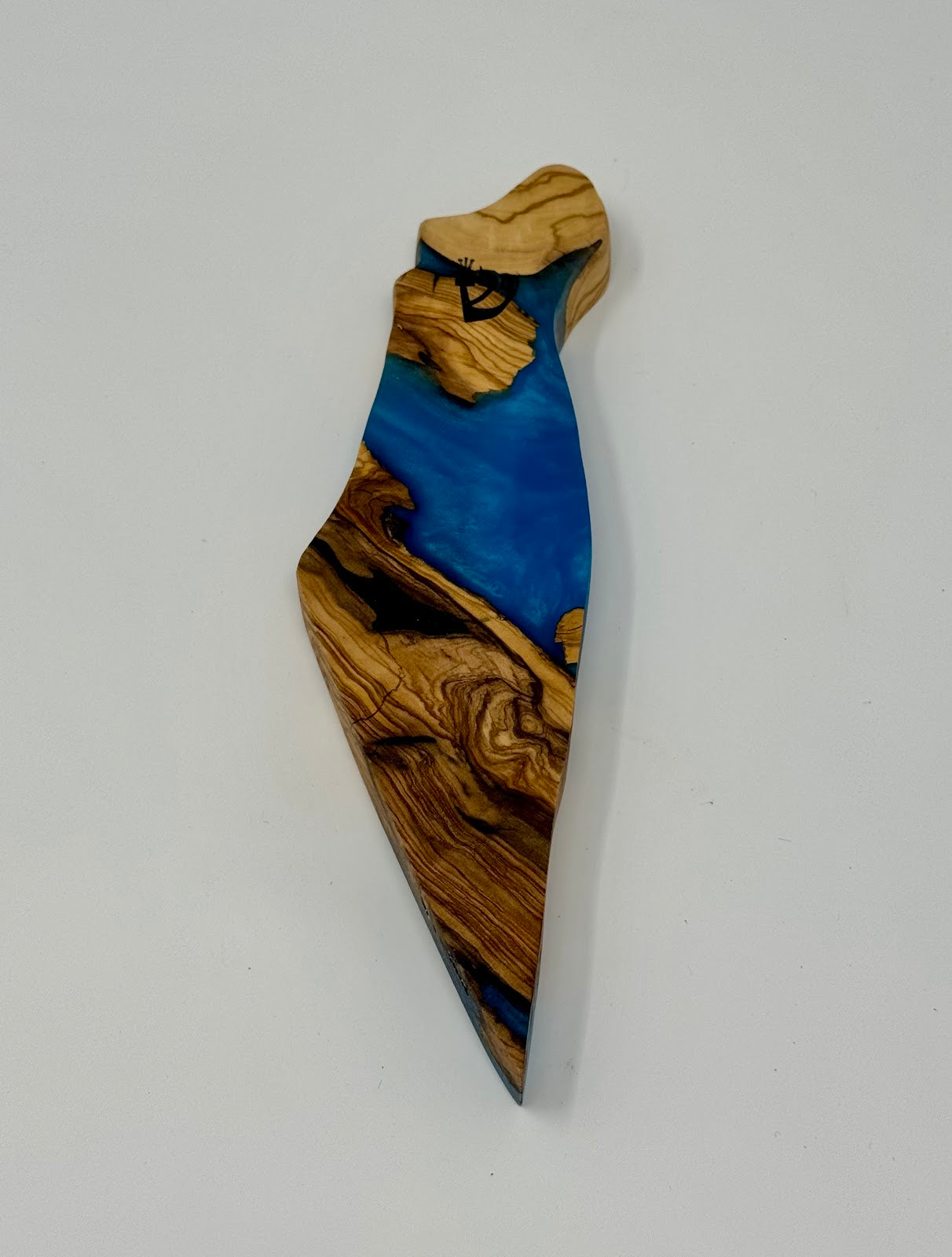 Handmade Israeli Olive Wood Mezuzah Case – Large Blue #6 – Land of Israel Design