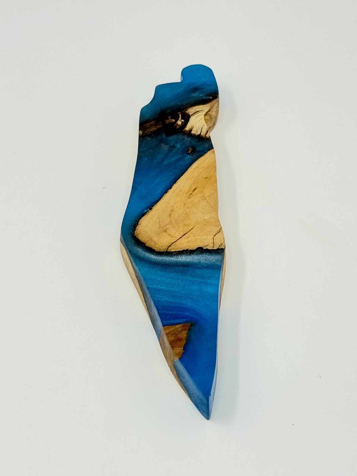Handmade Israeli Olive Wood Mezuzah Case – Small Blue #10 – olive wood and blue epoxy detail