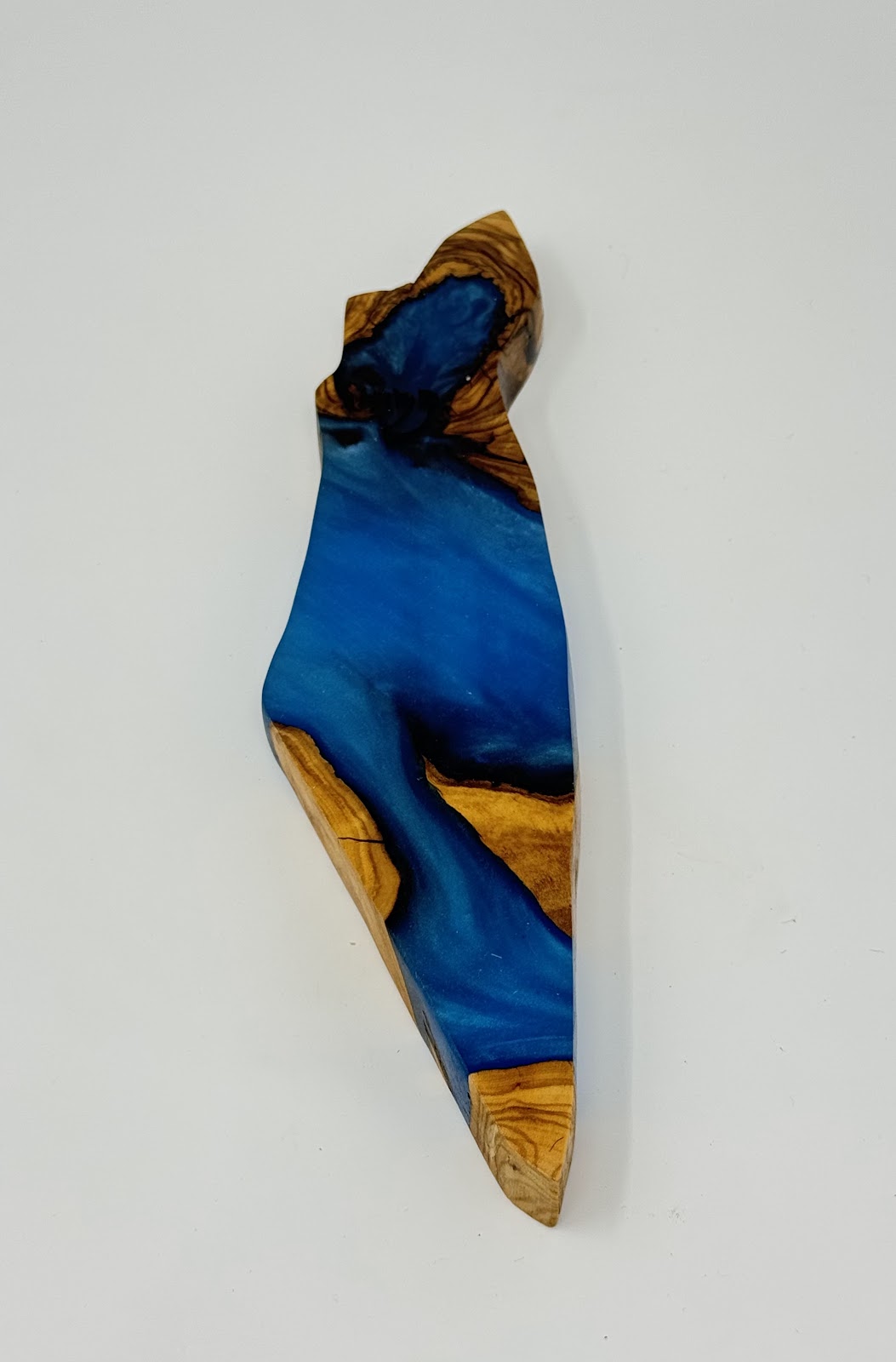Handmade Israeli Olive Wood Mezuzah Case – Large Blue #14 – Land of Israel Design
