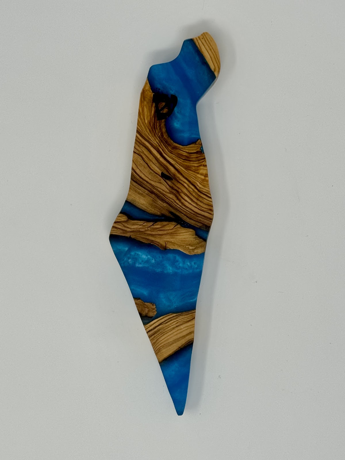 Handmade Israeli Olive Wood Mezuzah Case – Large Blue #3 – Land of Israel Design