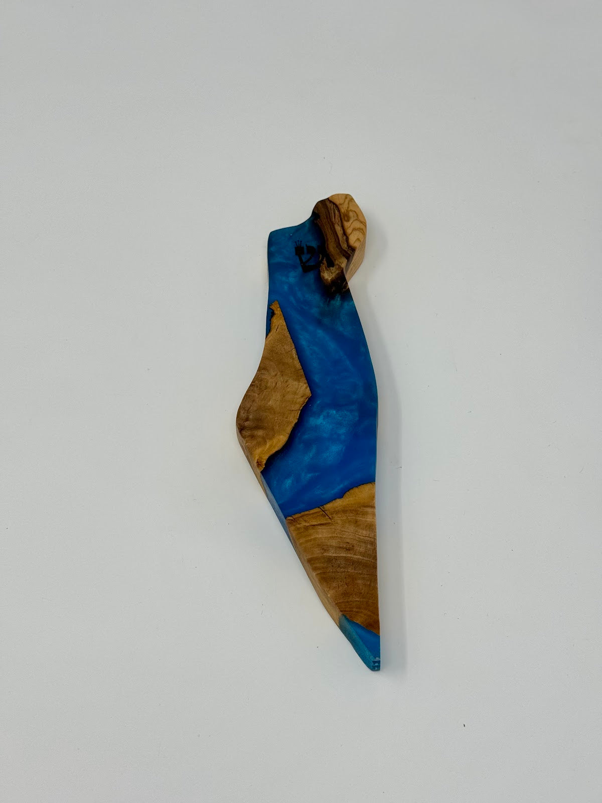 Handmade Israeli Olive Wood Mezuzah Case – Large Blue #7 – Land of Israel Design
