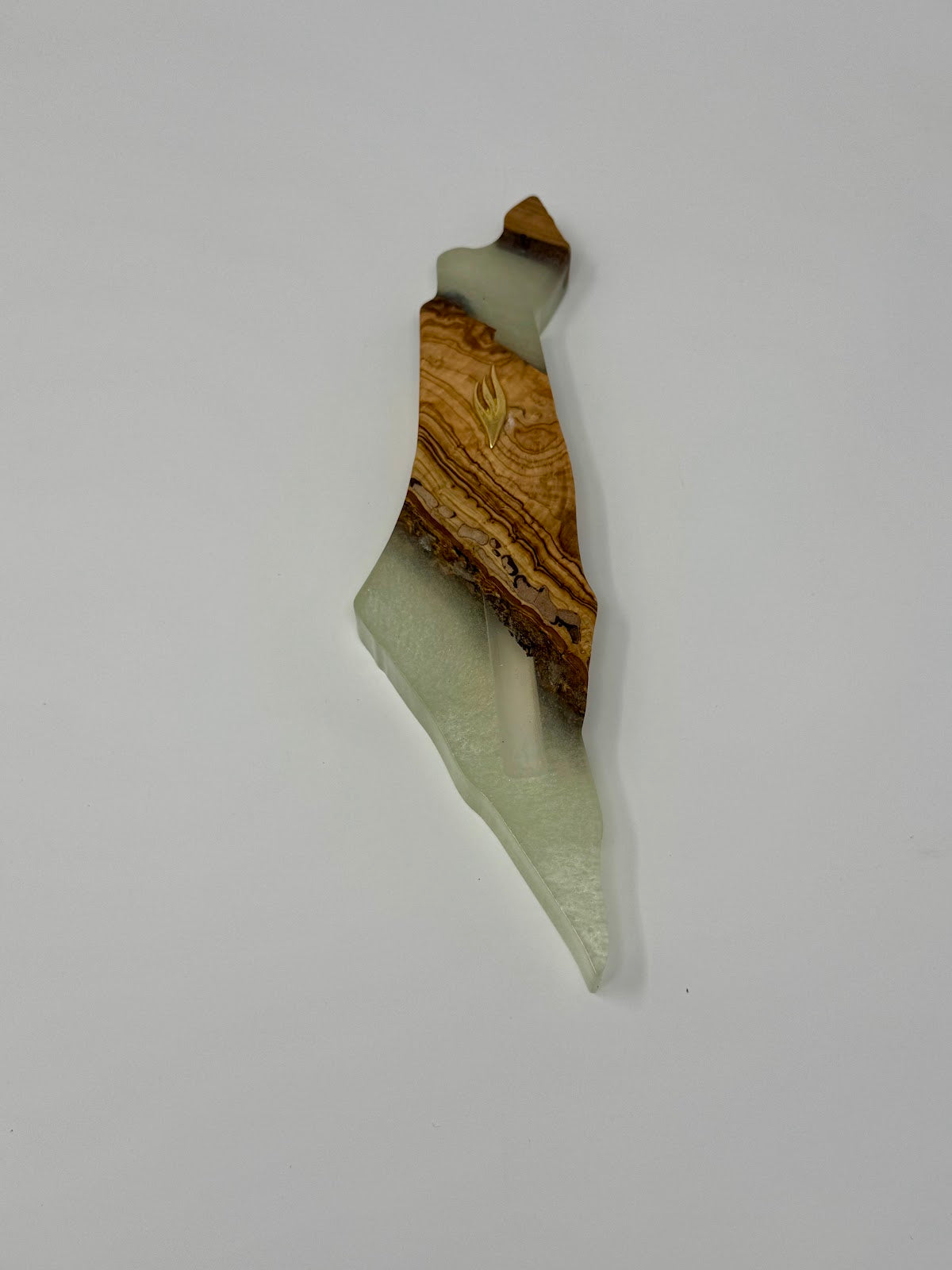 Handmade Israeli Olive Wood Mezuzah Case – Large White #2 – olive wood and white epoxy detail