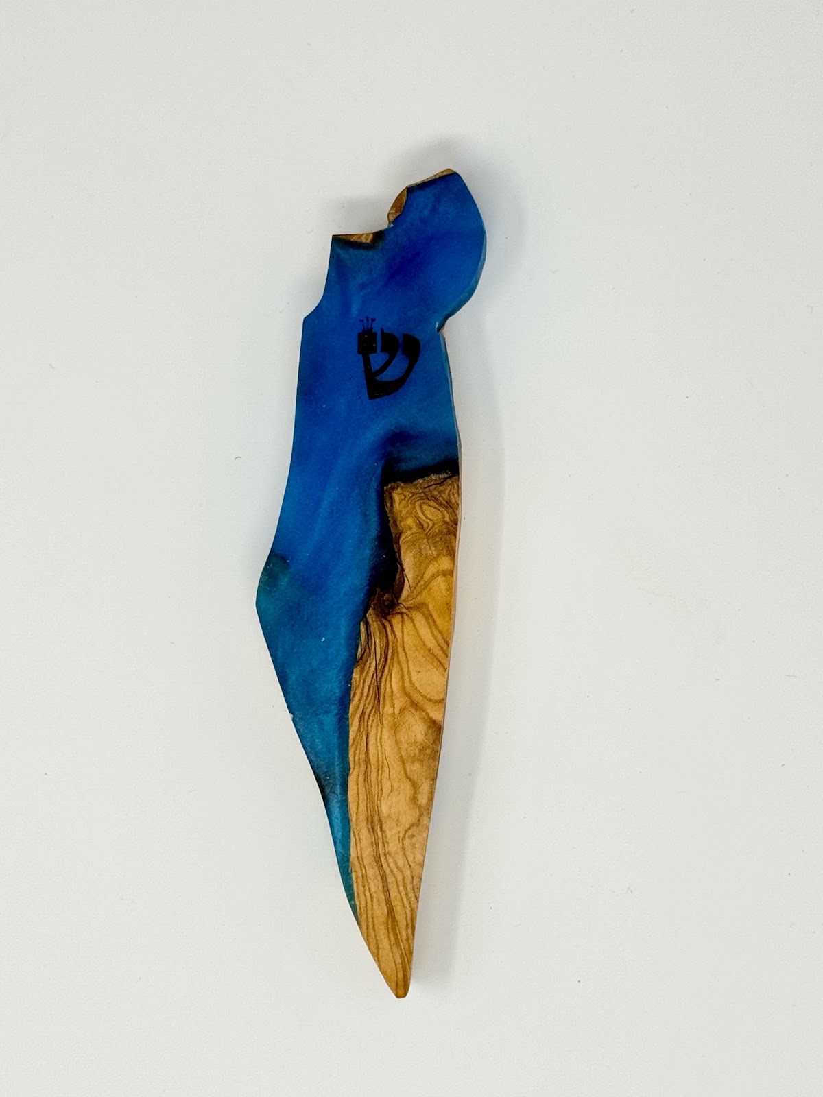 Handmade Israeli Olive Wood Mezuzah Case – Small Blue #12 – Land of Israel Design – fits 10 cm scroll