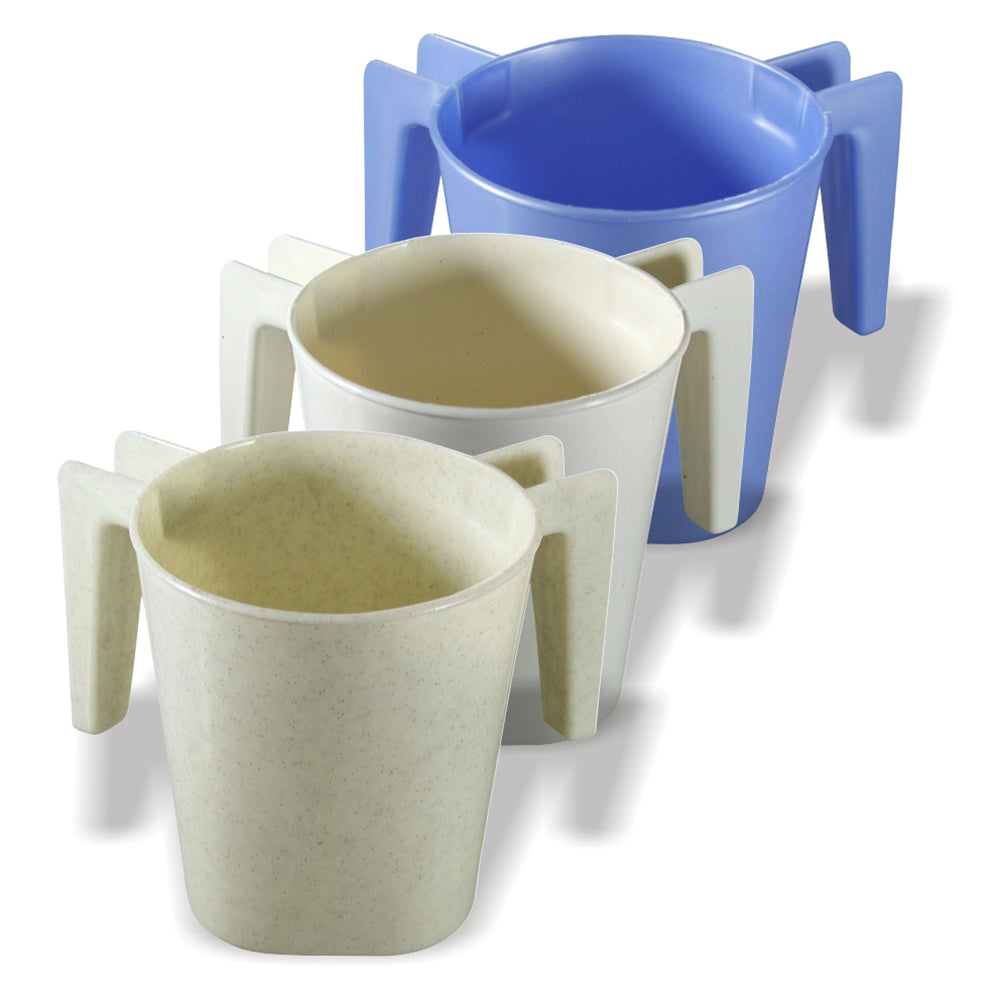 Plastic washing cup 13 cm with twin handles, cream and blue | MitzvahArt