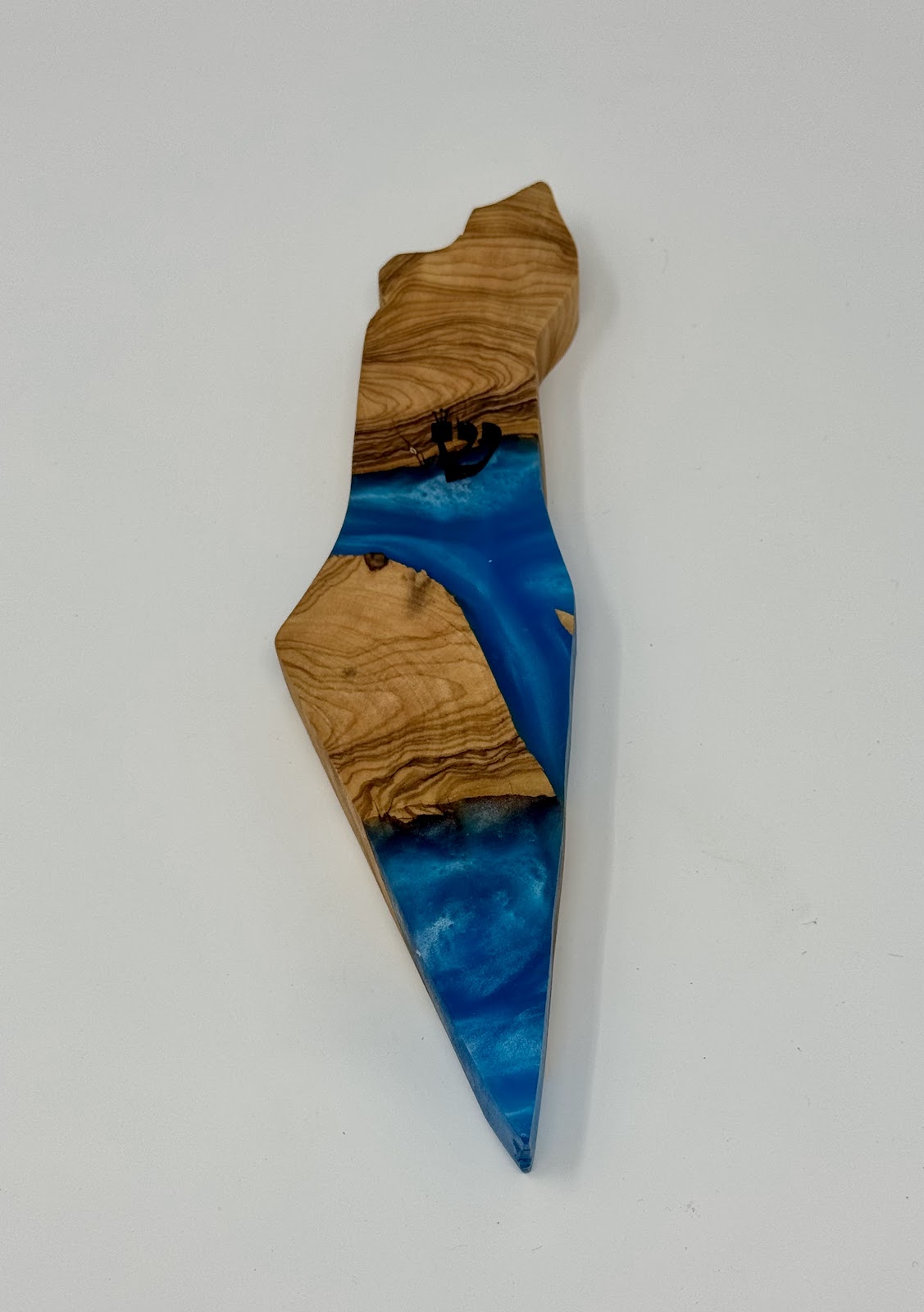 Handmade Israeli Olive Wood Mezuzah Case – Large Blue #12 – Land of Israel Design