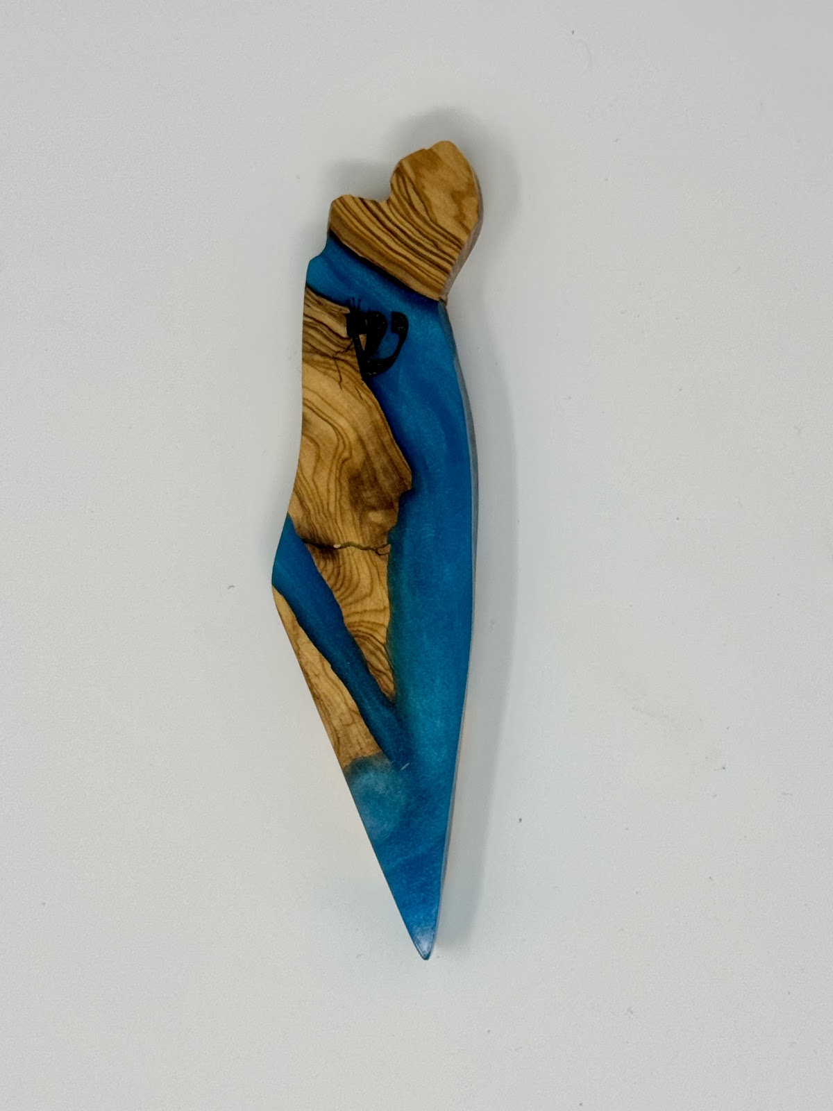 Handmade Israeli Olive Wood Mezuzah Case – Small Blue #7 – Land of Israel Design