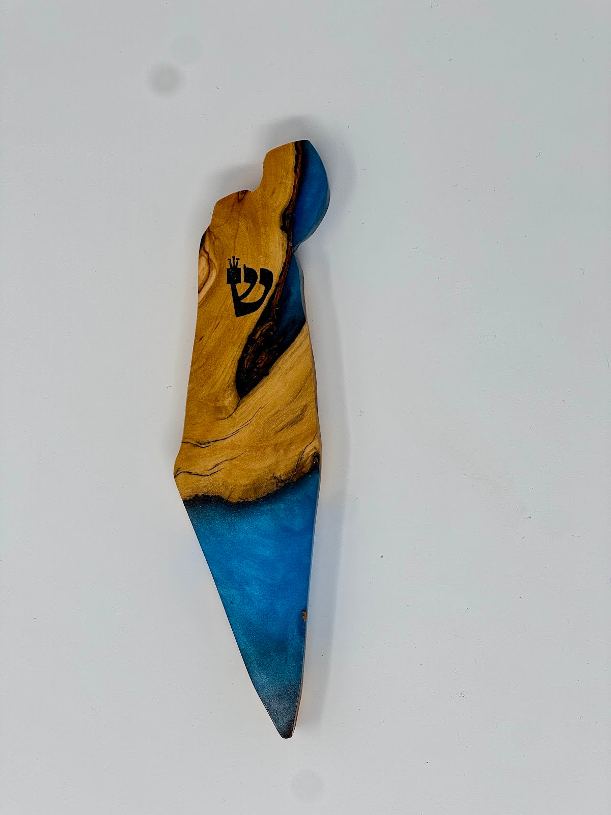 Handmade Israeli Olive Wood Mezuzah Case – Small Blue #8 – Land of Israel Design