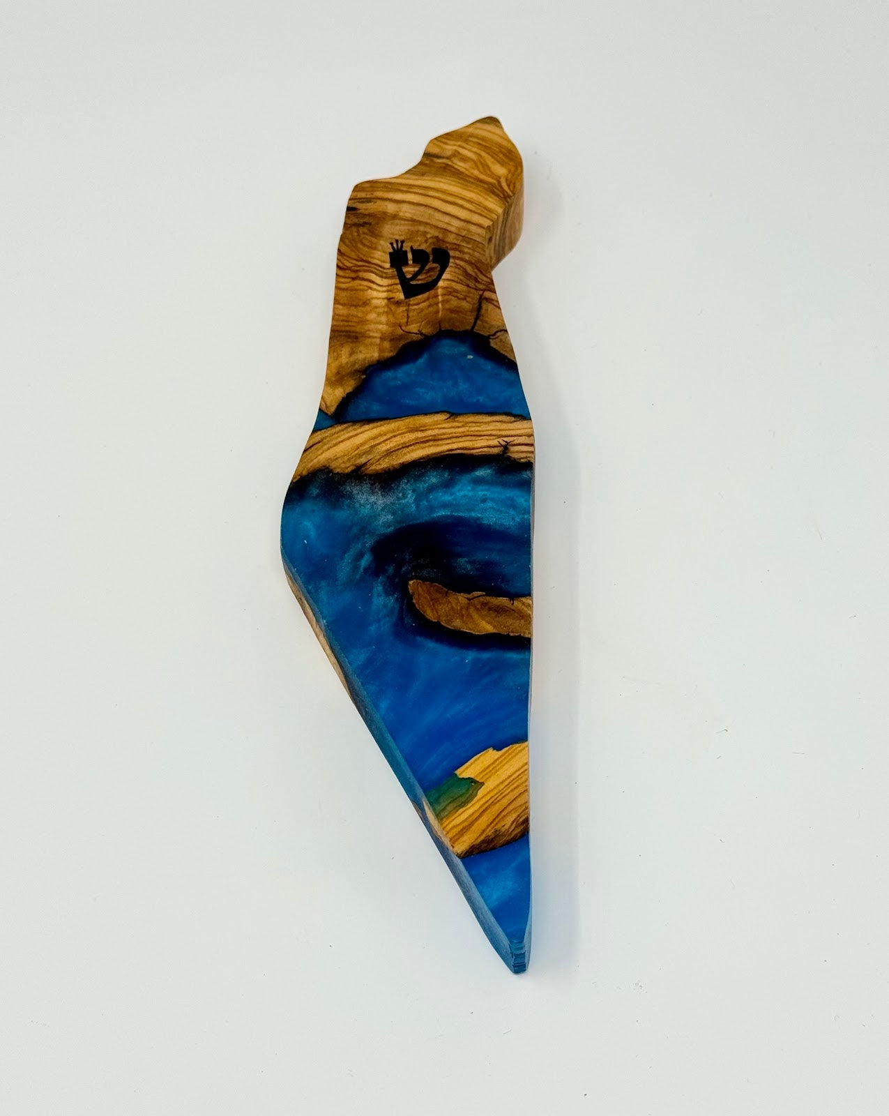 Handmade Israeli Olive Wood Mezuzah Case – Large Blue #13 – Land of Israel Design
