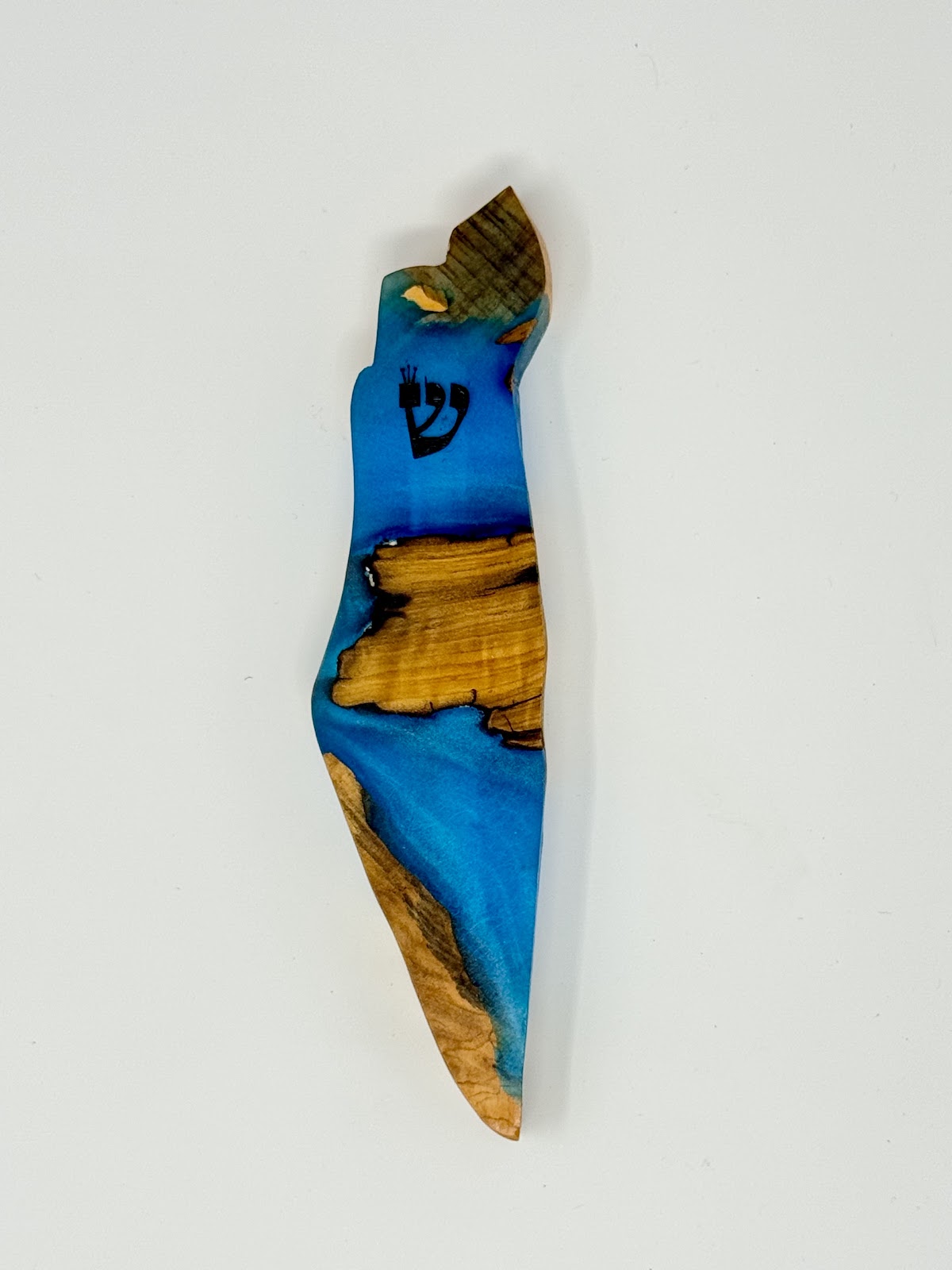 Handmade Israeli Olive Wood Mezuzah Case – Small Blue #4 – Land of Israel Design
