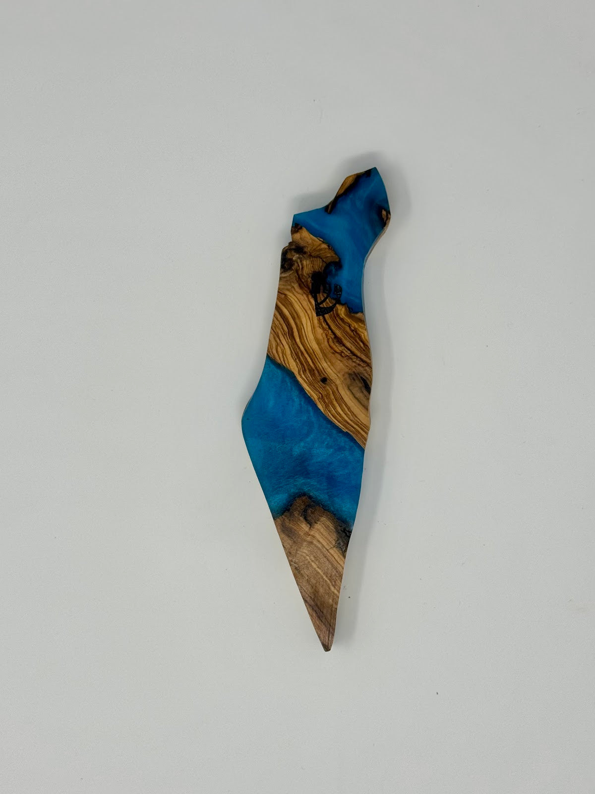Handmade Israeli Olive Wood Mezuzah Case – Large Blue #1 – olive wood and blue epoxy detail