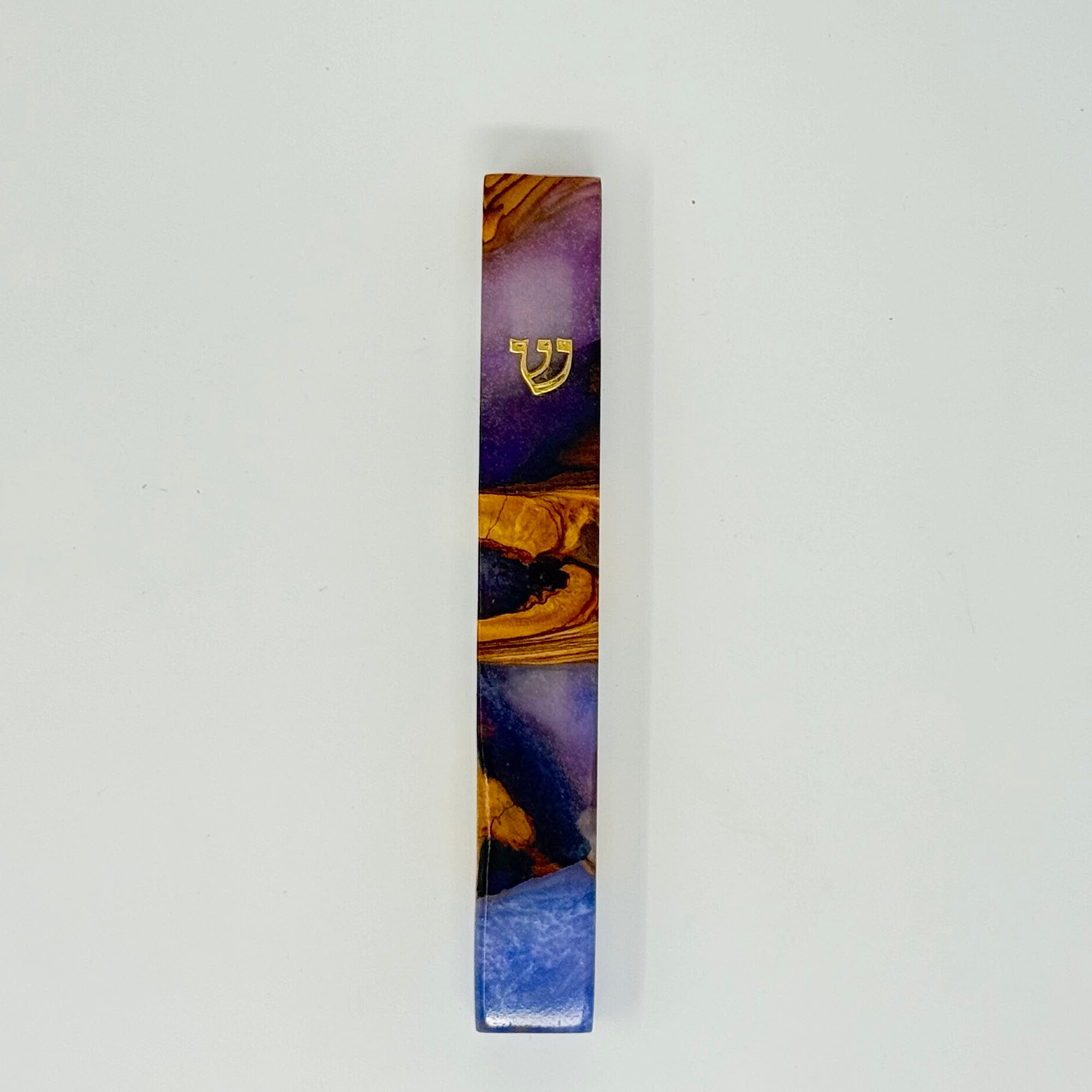 Premium olive wood and resin mezuzah case No. 2, 12 cm | MitzvahArt