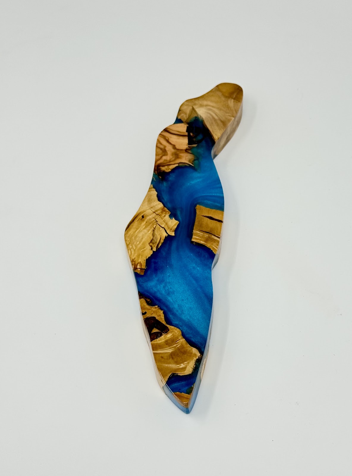 Handmade Israeli Olive Wood Mezuzah Case – Large Blue #10 – Land of Israel Design