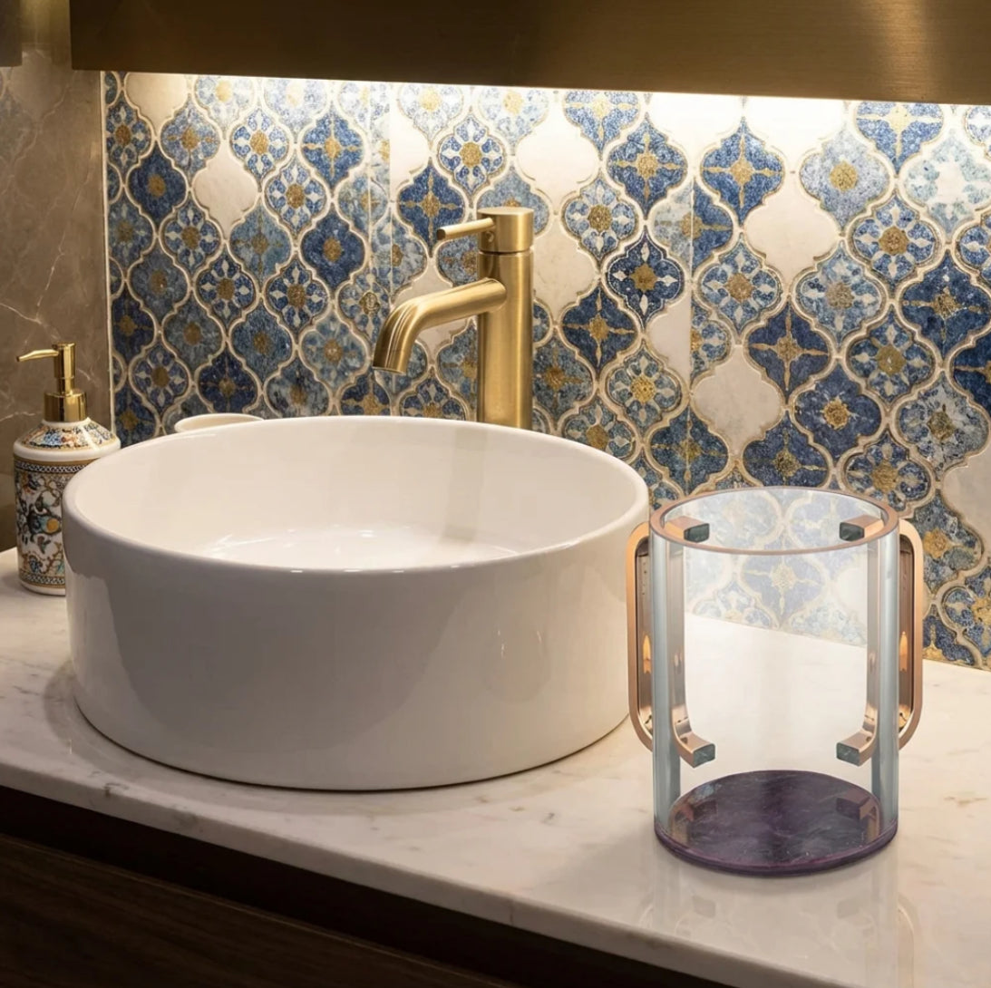Lucite Washing Cup 13 cm – Amethyst Marble Base — view 2 | MitzvahArt