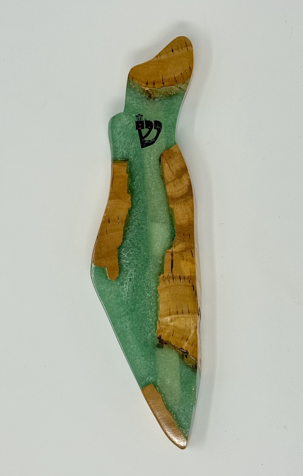 Handmade Israeli Olive Wood Mezuzah Case – Large Green #1 – olive wood and green epoxy detail