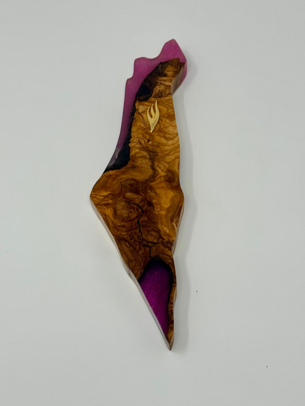 Handmade Israeli Olive Wood Mezuzah Case – Large Burgundy #1 – olive wood and burgundy epoxy detail