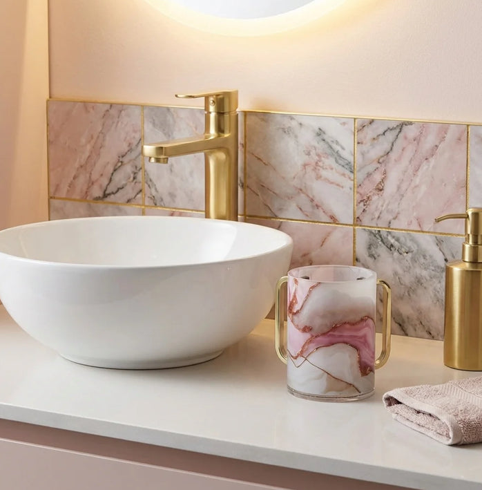 Lucite Washing Cup 13 cm – Blush Marble — view 2 | MitzvahArt
