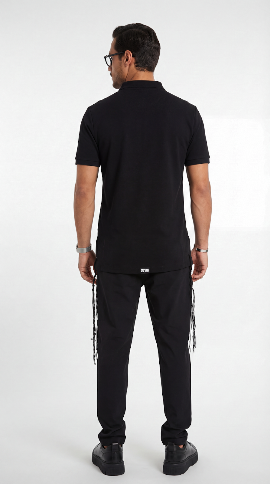 Noble Insight tzitzit polo shirt in black - back | 613 by MitzvahArt