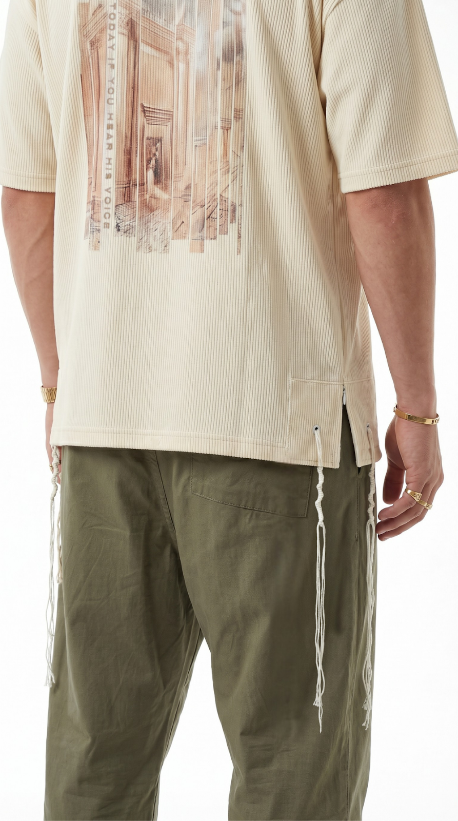 Eternal Temple tzitzit shirt in cream - back print detail | 613 by MitzvahArt