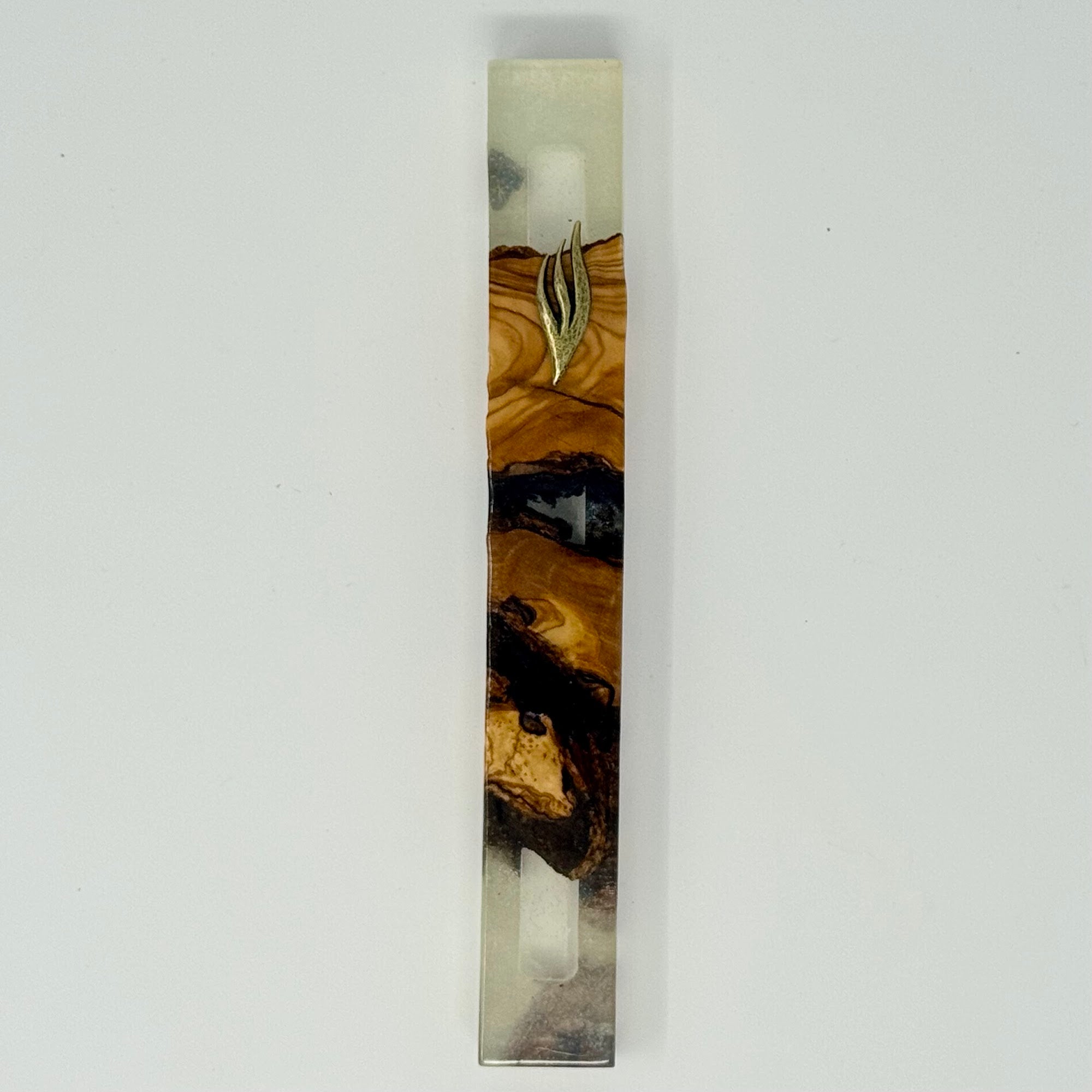 Premium olive wood and resin mezuzah case No. 1, 15 cm | MitzvahArt
